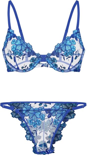 Sexy Floral Embroidered Mesh Sheer Underwire Lingerie Set