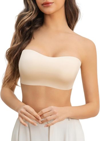 Strapless Bras for Women Nude Bra Push Up Women's Tube Top Bandeau Bra Bralette Plus Size Wireless Non-Slip Padded