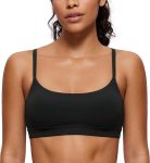 Womens  Adjustable Spaghetti Strap Sports Bra - Scoop Neck Wireless Padded Bra Yoga Workout Crop Top