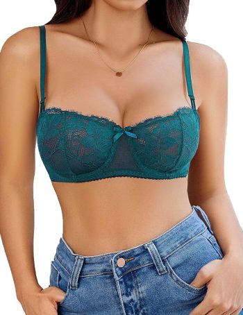 Women's Sexy Lace Bra Sheer Balconette Underwire Unlined Everyday Bras Lingerie